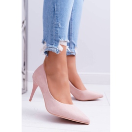 Bellucci Scarpe con tacco a spillo da donna in pelle scamosciata color crema Spitz rosa 2