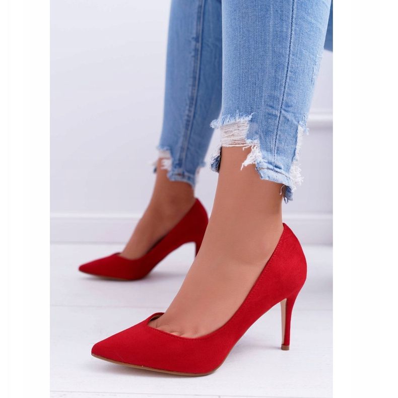 FB1 Tacchi A Spillo Da Donna In Pelle Scamosciata In Spitz Rosso Crema 1
