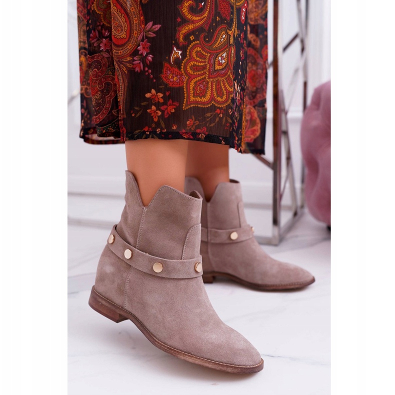Stivali Bassi Donna Laura Messi 1890 Pelle Scamosciata Beige Darmah 2