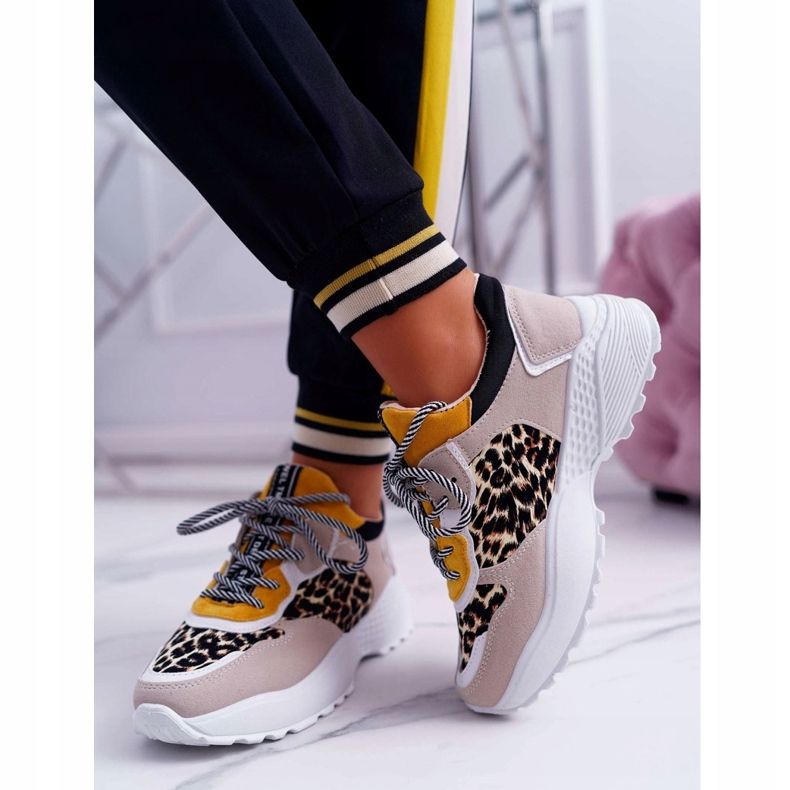 NFR Scarpe Sportive Donna Suola Alta Leopard Chillout beige giallo 2