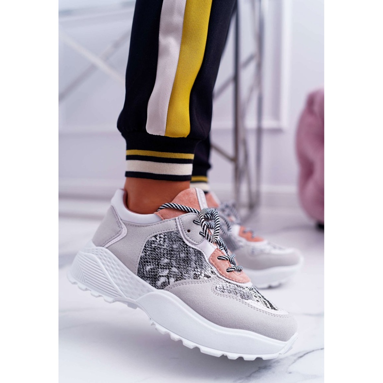 NFR Scarpe Sportive da Donna Suola Alta Pelle di Serpente Rosa Chillout grigio 1