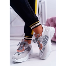 NFR Scarpe Sportive da Donna Suola Alta Pelle di Serpente Rosa Chillout grigio 2