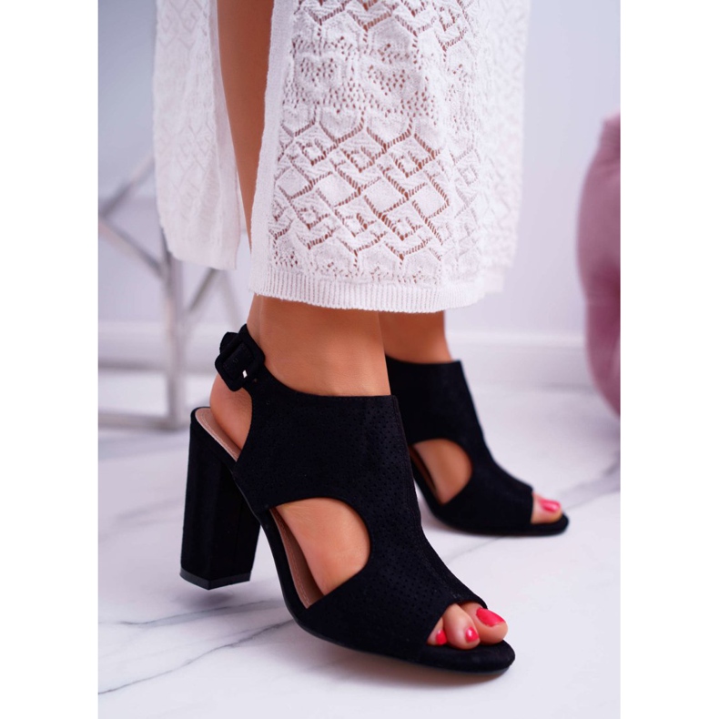 HAN Sandali Donna Con Tacco Aperto Scamosciato Nero HiBaby 1