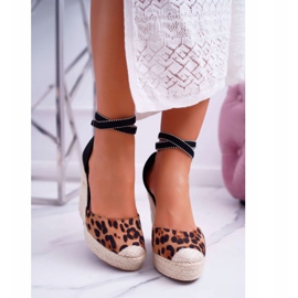 FB2 Sandali da donna su zeppa di lino Leopard Canterola marrone nero 2