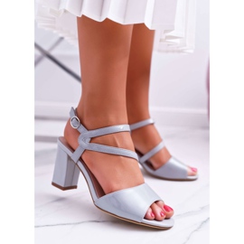 Sandali Donna Con Tacco Alto Sergio Leone SK844 Laccato Grigio Tres 1