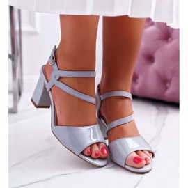 Sandali Donna Con Tacco Alto Sergio Leone SK844 Laccato Grigio Tres 2