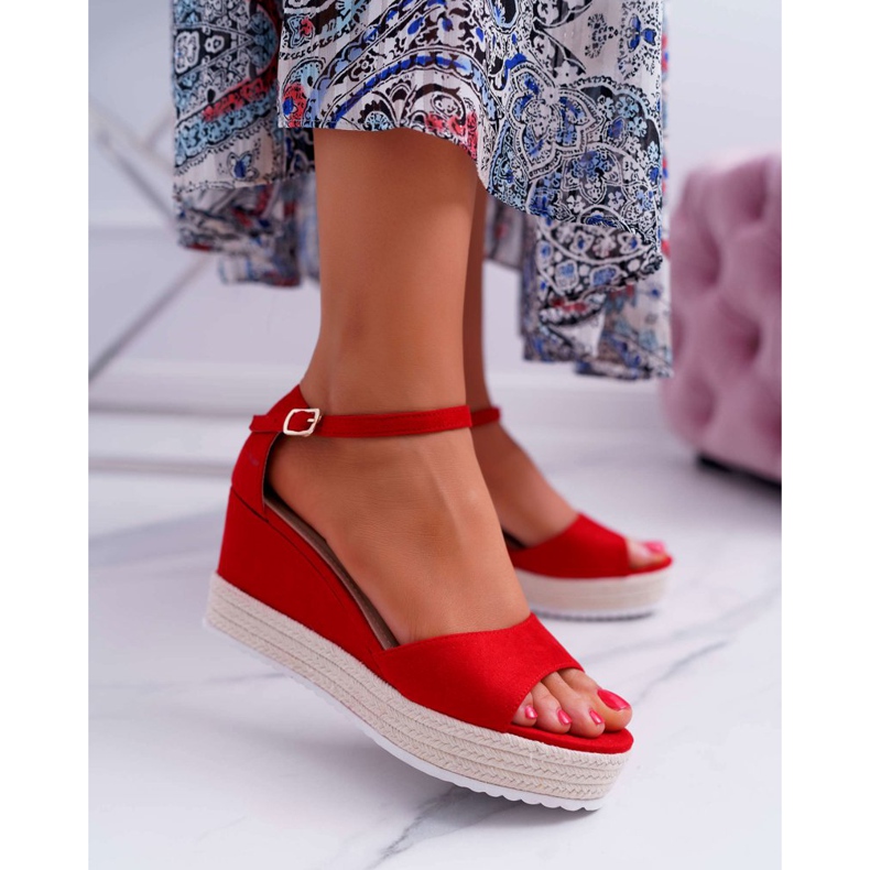 SEA Sandali da donna su una piattaforma con zeppa in pelle scamosciata rossa Delima rosso 1