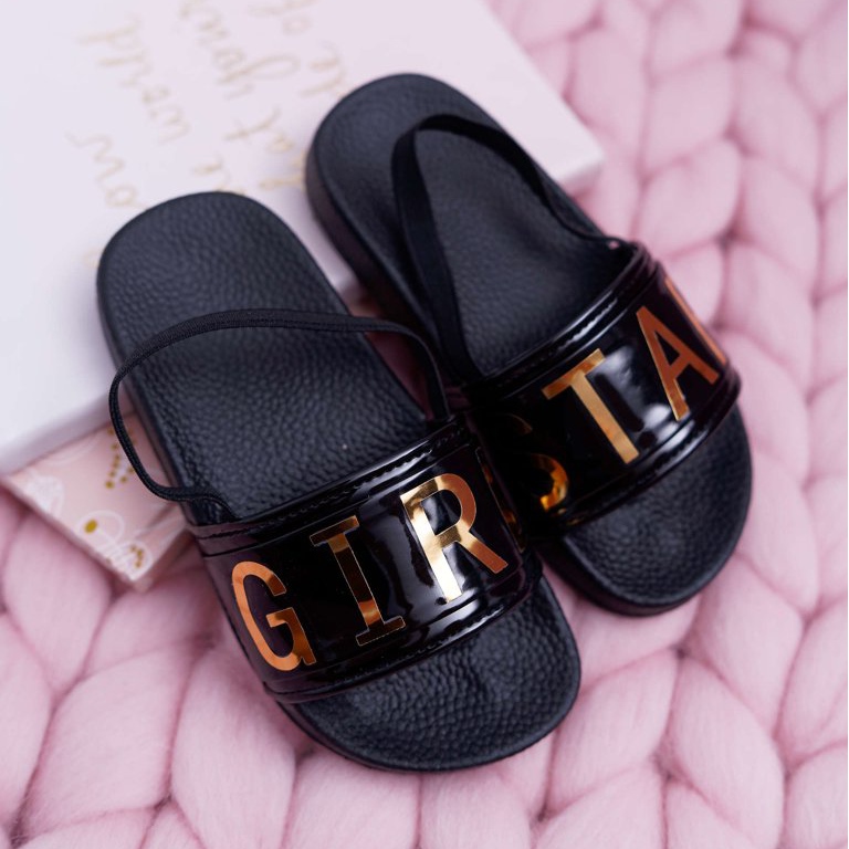 FRROCK Pantofole da bambina per bambina con scritta dorata Girl Star Black Bambi nero 1