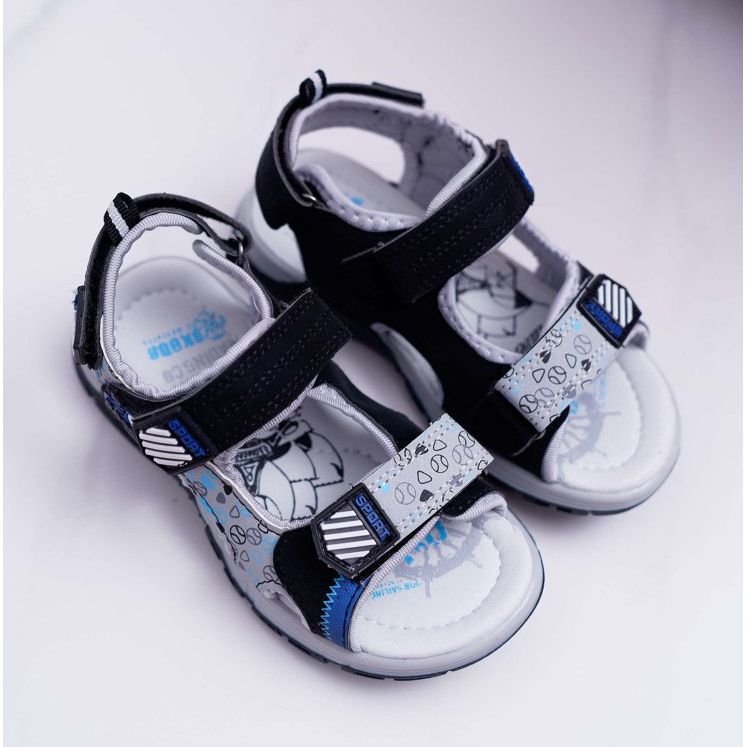 FRROCK Sandali da bambino per ragazzi con velcro Nero Reksio 1