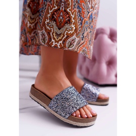 S.Barski Pantofole da donna eleganti con suola spessa in jersey blu 1