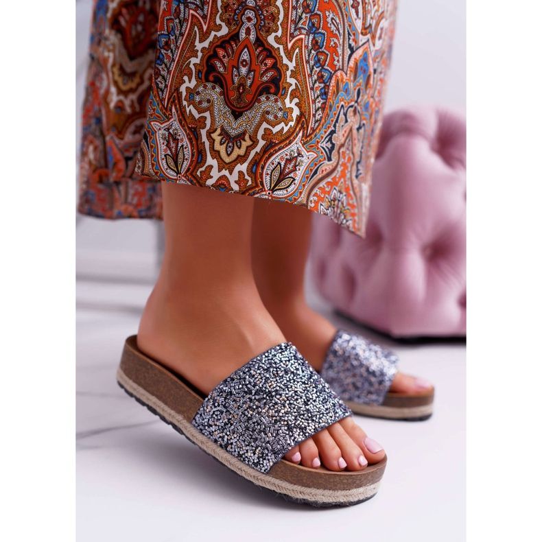 S.Barski Pantofole da donna eleganti con suola spessa in jersey blu 1
