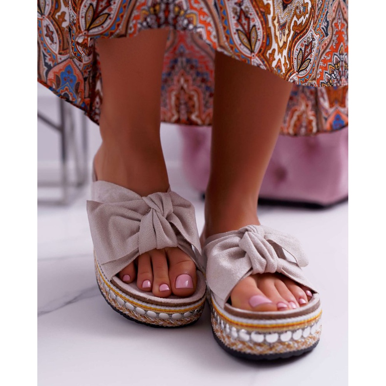 Ciabatte Donna Suola Spessa Con Fiocchi Beige Milady 2