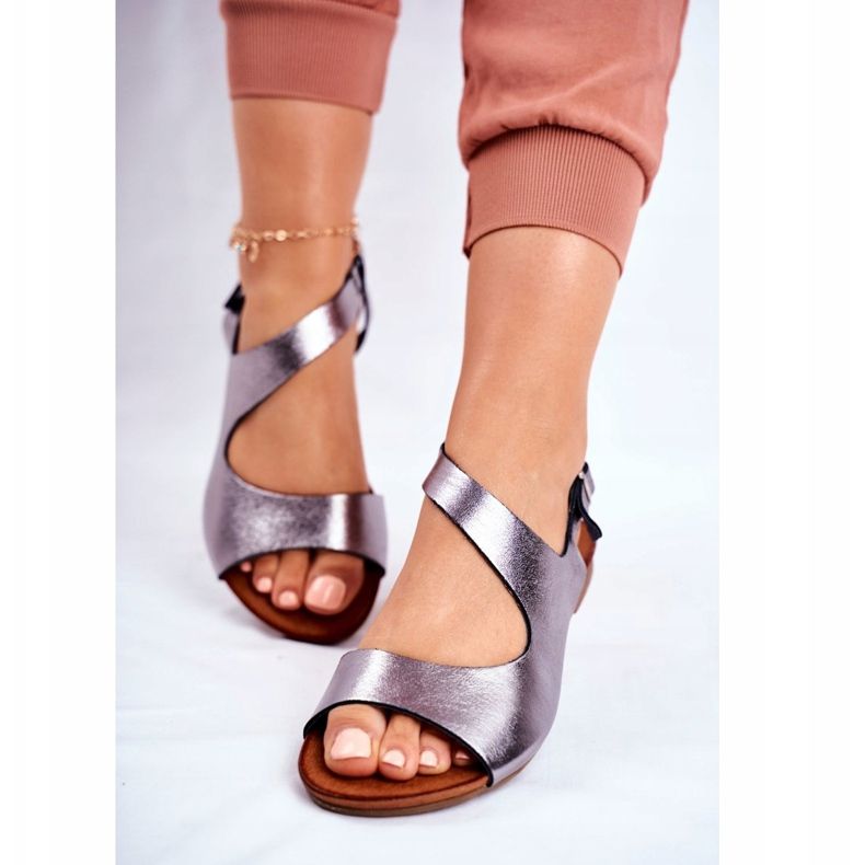 Sandali Donna Laura Messi 1116 Pelle Metallizzata Vollare multicolore grigio 2