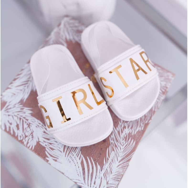 FRROCK Pantofole da bambina con scritta dorata Girl Star White Bambi bianco 1