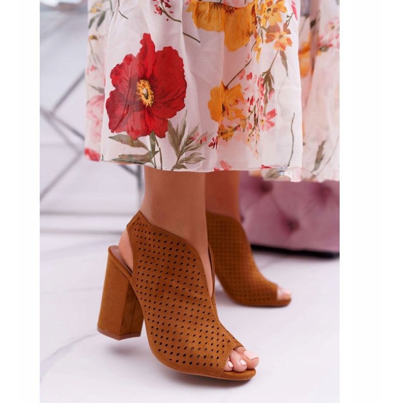 FW1 Sandali da donna con tacco alto Punta aperta Cammello Nevienna marrone 1