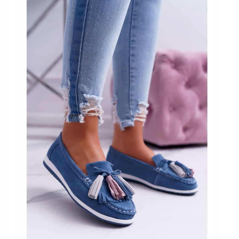 EVE Mocassini Donna, Pelle Scamosciata Con Frange, Batista Blu 1