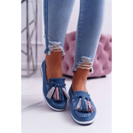 EVE Mocassini Donna, Pelle Scamosciata Con Frange, Batista Blu 2
