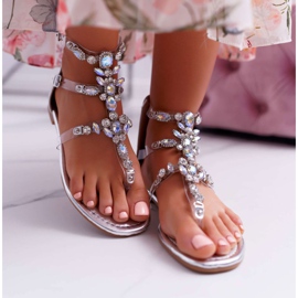 Sandali argento da donna con cristalli Ywen grigio 2