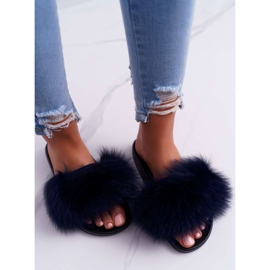 Ciabatte da Donna con Pelliccia Naturale Naturis Navy Blue blu navy 2