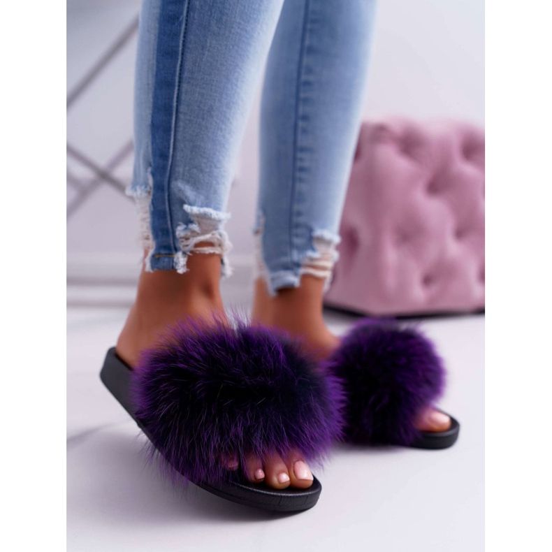 Ciabatte da Donna con Pelliccia Naturale Viola Naturis 1
