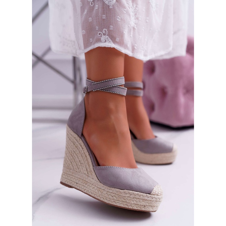FRBS Sandali da donna con zeppa in lino grigio Canterola 1