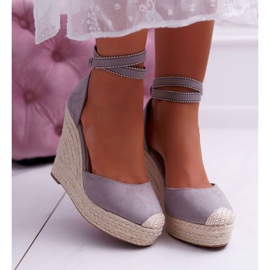 FRBS Sandali da donna con zeppa in lino grigio Canterola 2