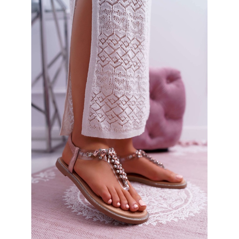 FRERY Sandali Donna Slip-on Con Zirconi Champagne Satina rosa 1