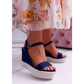BUGO Sandali da donna con zeppa in lino blu navy Liviana 1
