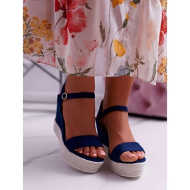 BUGO Sandali da donna con zeppa in lino blu navy Liviana 2