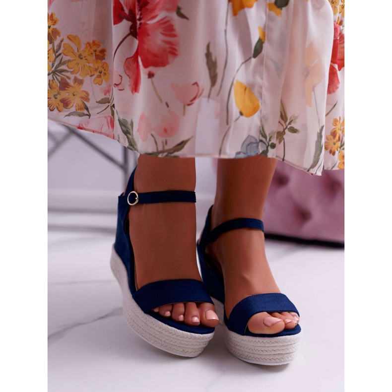 BUGO Sandali da donna con zeppa in lino blu navy Liviana 2