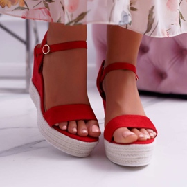 BUGO Sandali Da Donna Con Zeppa In Lino Rosso Liviana 2