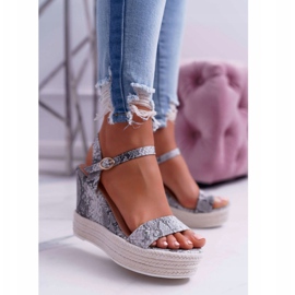BUGO Sandali Donna Con Zeppa Lino Serpente Liviana grigio 1