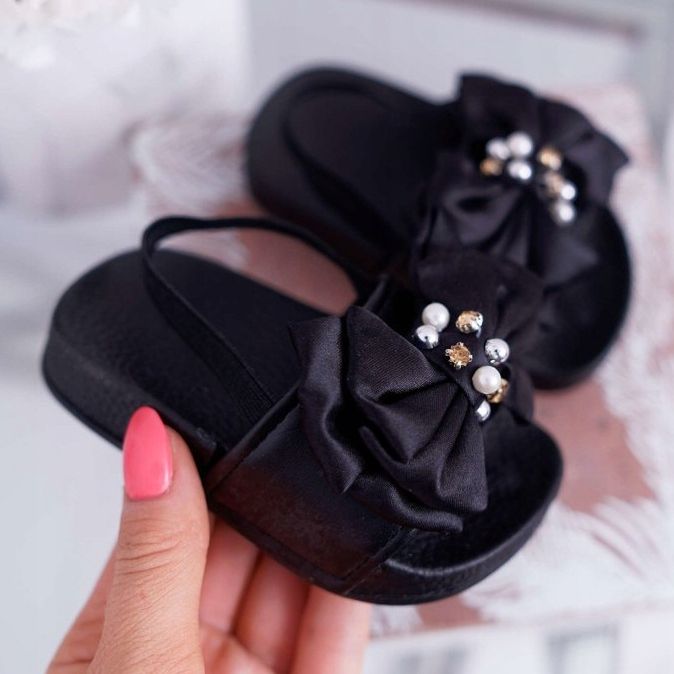 FRROCK Ciabatte Bambina Fiocco Perla Nero Senari 1