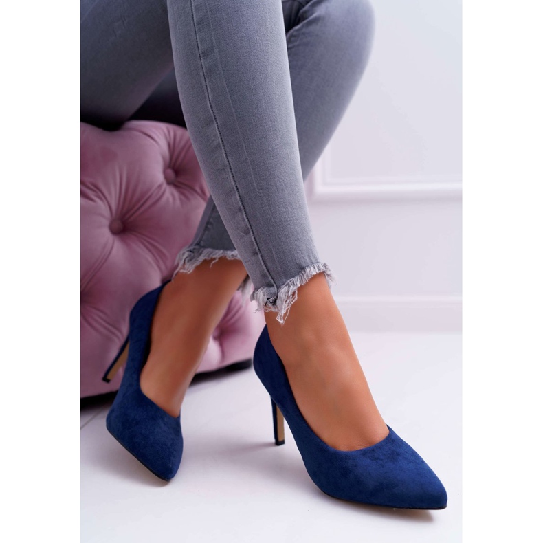EVE Scarpe con tacco a spillo da donna in pelle scamosciata in Spitz blu navy Kiss Me 1
