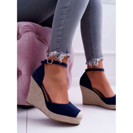 BUGO Sandali Da Donna Con Zeppa In Lino Blu Navy Tammaris 1