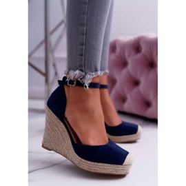 BUGO Sandali Da Donna Con Zeppa In Lino Blu Navy Tammaris 2