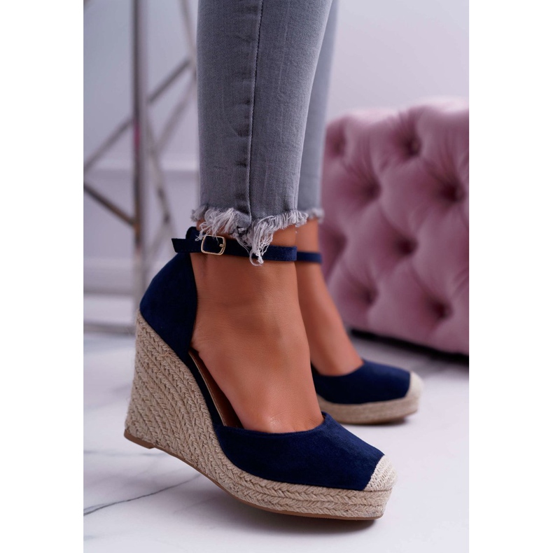 BUGO Sandali Da Donna Con Zeppa In Lino Blu Navy Tammaris 2