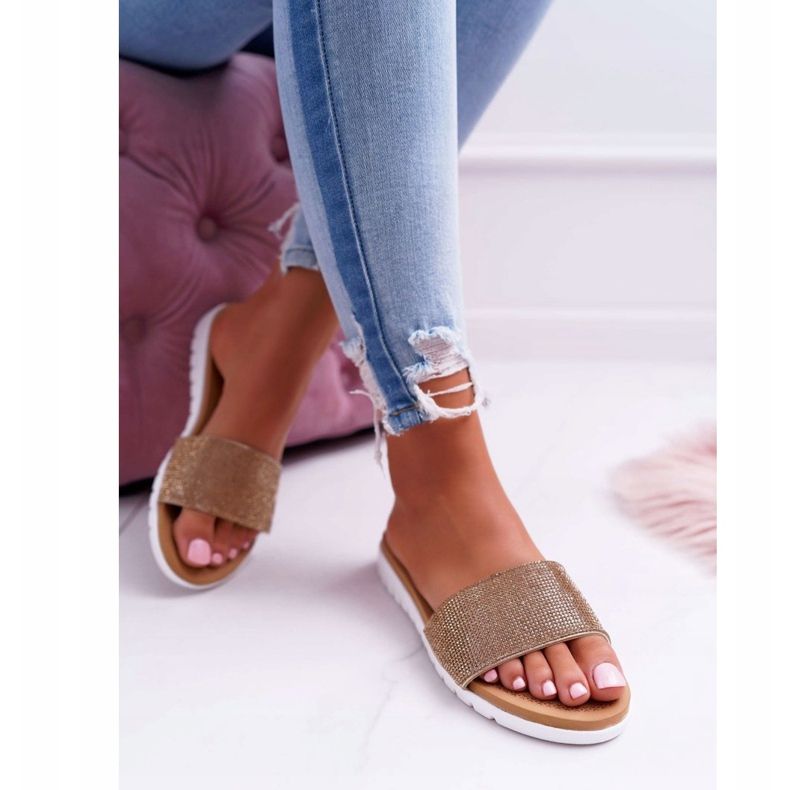 Pantofole con paillettes dorate Lu Boo da donna Goodies d'oro 1