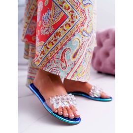 Ciabatte Da Donna Con Cubic Zirconia Lu Boo Petrol Blue Mediana 2