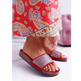 PS1 Pantofole Da Donna Su Sughero Con Cristalli rosso 1