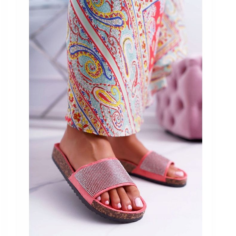 PS1 Pantofole da donna in sughero con cristalli di corallo rosa 1