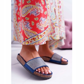 PS1 Pantofole da donna su sughero con cristalli blu navy 1