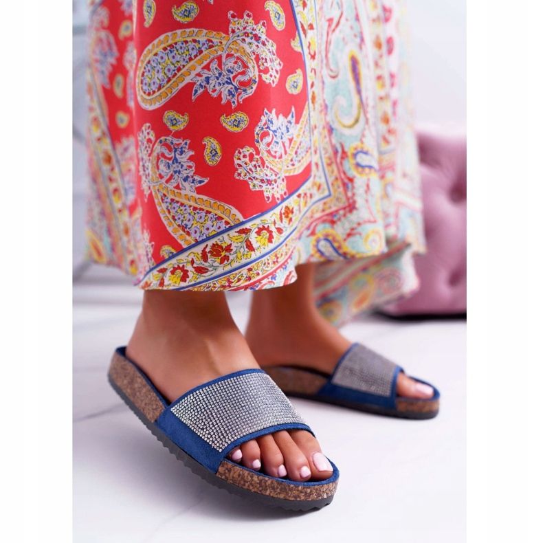 PS1 Pantofole da donna su sughero con cristalli blu navy 1