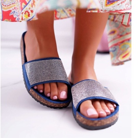 PS1 Pantofole da donna su sughero con cristalli blu navy 2