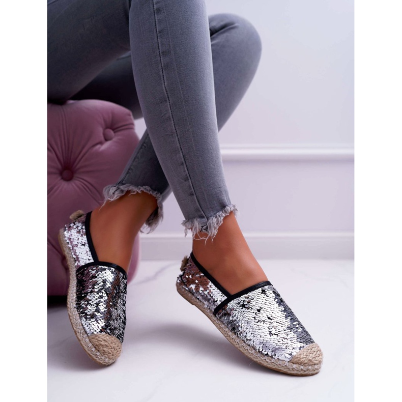 Espadrillas da donna Lu Boo Silver Paillettes Destino grigio 2