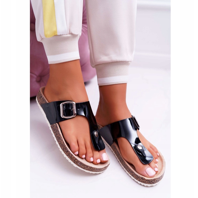 SEA Pantofole da donna infradito su tavolozza nera laccata nera nero 2