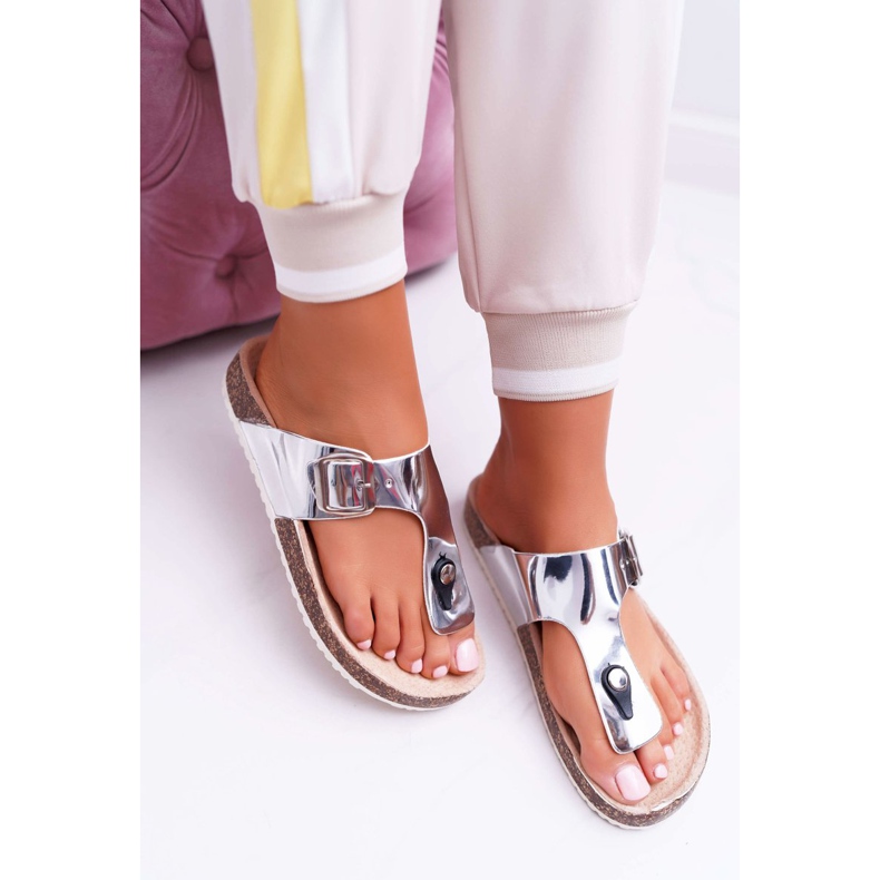 SEA Pantofole da donna infradito su sughero, tavolozza argento laccato grigio 1