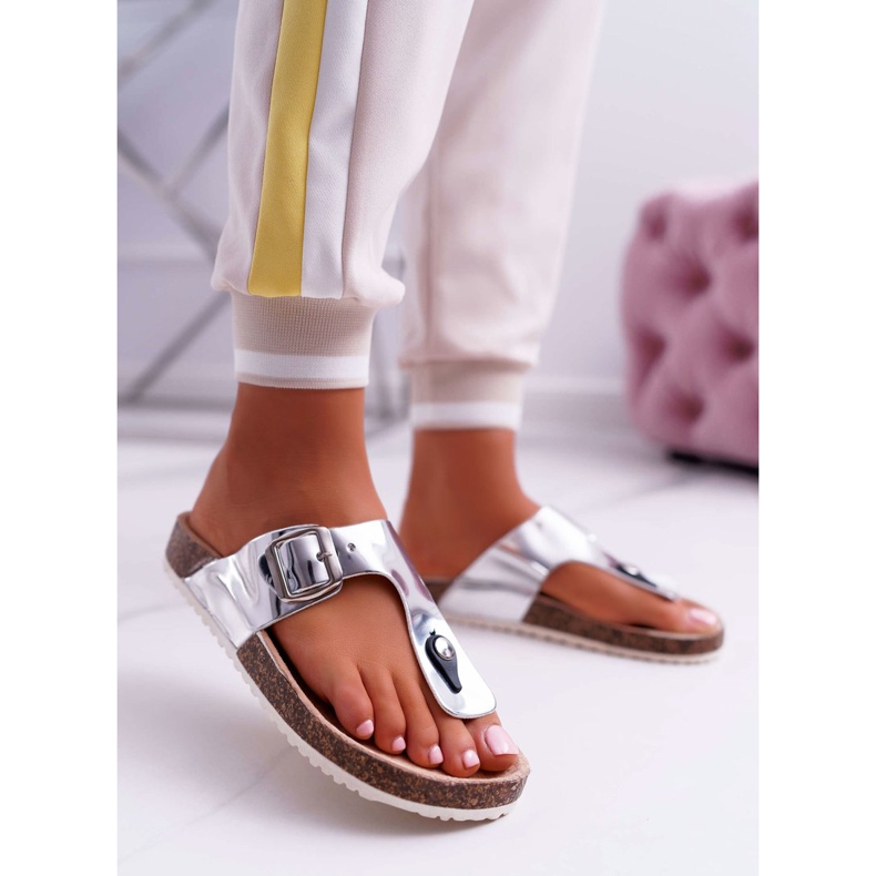 SEA Pantofole da donna infradito su sughero, tavolozza argento laccato grigio 2