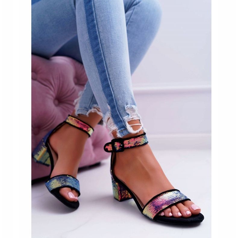 Sandali da donna con tacco alto Lu Boo Paillettes iridescenti Nero Tindal 1