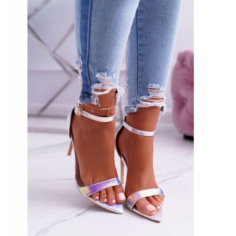 Sandali da donna con tacco alto Lu Boo Opalescent Gasoline Debbi multicolore rosa 2